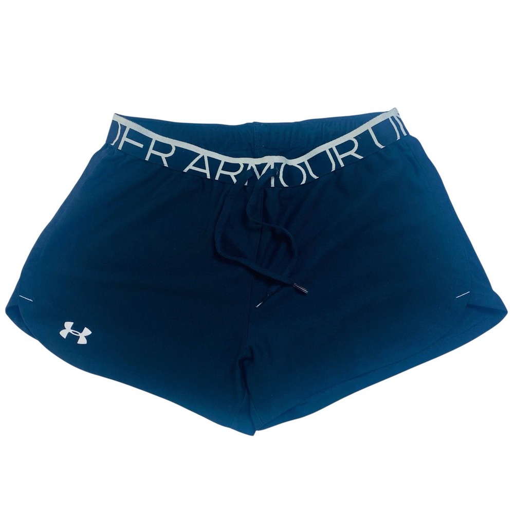Under Armour Women's Black White Heat Gear Loose Running Shorts Elastic Waist M